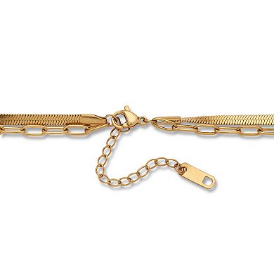 Yellow Gold Ion-Plated Multistrand Layered Necklace, 15.5 Inches