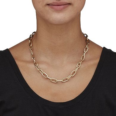 White Round Pave' Crystal Paperclip Chain Necklace Goldtone 18"- 20" Length
