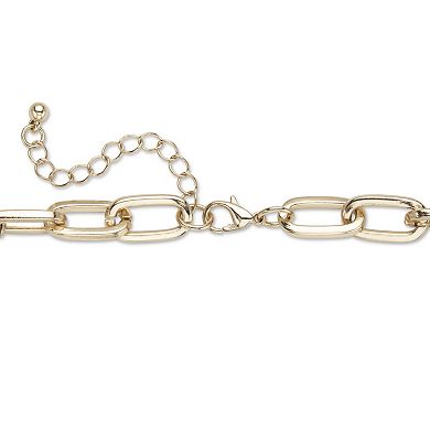 White Round Pave' Crystal Paperclip Chain Necklace Goldtone 18"- 20" Length