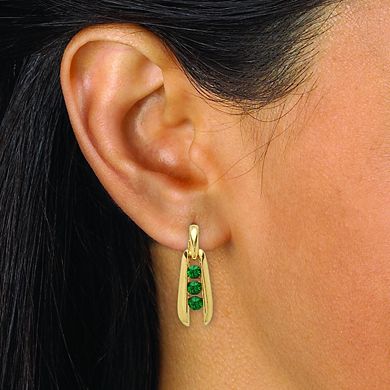 Round-Cut 3-Stone Green Crystal Goldtone Drop Earrings