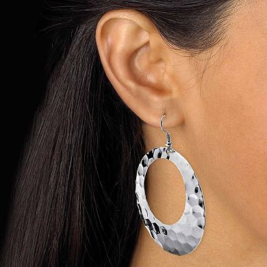 2 Pair Hammered-Style Hoop Earrings Set in Yellow Goldtone and Silvertone