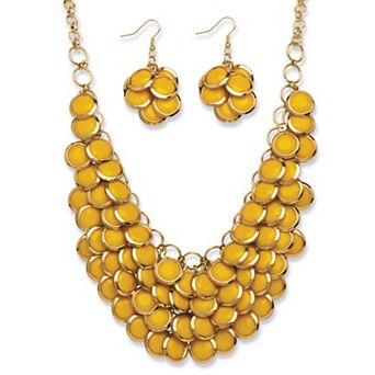 Yellow Bib Necklace and Cluster Earrings Set in Yellow Goldtone