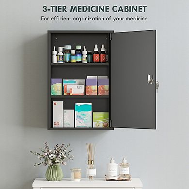 kleankin Medical Cabinet with Lock and 3 Tier Shelves, 15.7inch x 7.1inch x 23.6inch