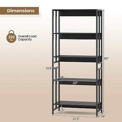 Costway 5 Tier Bookshelf 62" Tall Bookcase with Tiltable Shelves Display Storage Rack