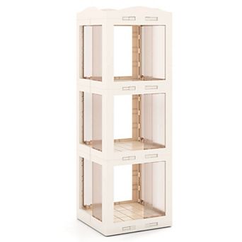 Costway 360° Spinning Bookcase with Swivel Base, 3 tier Revolving Bookshelf Tower for Study White