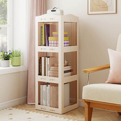 Costway 360° Spinning Bookcase with Swivel Base, 3-Tier Revolving Bookshelf Tower for Study White
