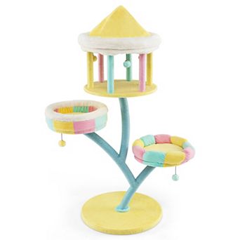 Costway Multi-Layer Cat Tree Cat Tower with Open Condo 2 Removable Perches Dangling Balls