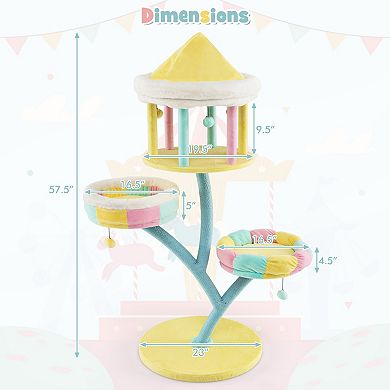 Costway Multi-Layer Cat Tree Cat Tower with Open Condo 2 Removable Perches Dangling Balls