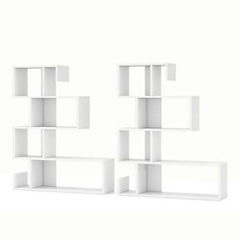 Costway S-shaped Bookshelf Freestanding Stepped Etagere Bookcase with Anti-tipping Kits