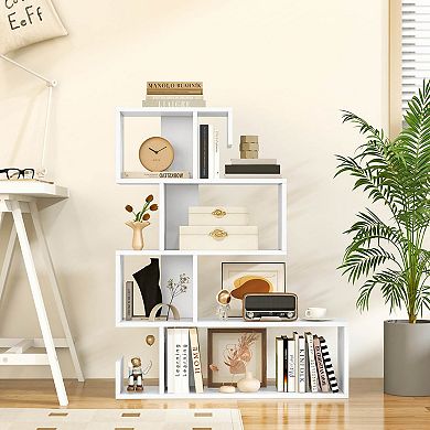 Costway S-shaped Bookshelf Freestanding Stepped Etagere Bookcase with Anti-tipping Kits