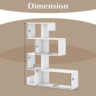Costway S-shaped Bookshelf Freestanding Stepped Etagere Bookcase with Anti-tipping Kits