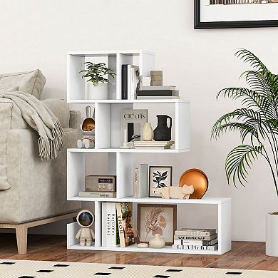 Costway S-shaped Bookshelf Freestanding Stepped Etagere Bookcase with Anti-tipping Kits