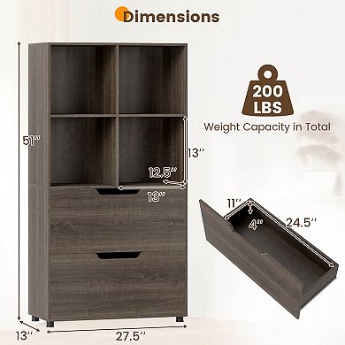 Costway 2 PCS 4-Cube Bookcase with 2 Drawers, Tall Freestanding Bookshelf for Living Room