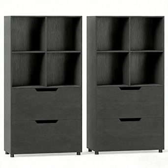Costway 2 pc 4-Cube Bookcase with 2 Drawers, Tall Freestanding Bookshelf for Living Room