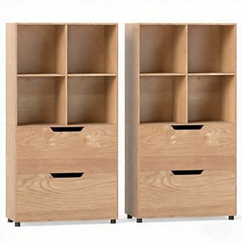 Costway 2 pc 4-Cube Bookcase with 2 Drawers, Tall Freestanding Bookshelf for Living Room