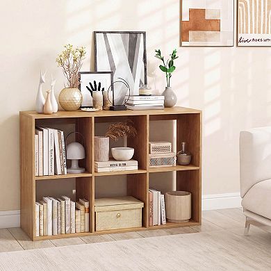 Costway 6-Cube Bookshelf, Modern Cubby Bookcase with Back Guardrail & Anti-tipping Kits