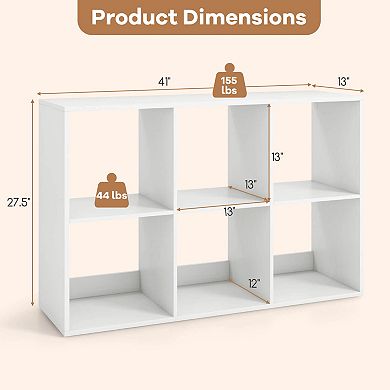 Costway 6-Cube Bookshelf, Modern Cubby Bookcase with Back Guardrail & Anti-tipping Kits