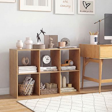 Costway 6-Cube Bookshelf, Modern Cubby Bookcase with Back Guardrail & Anti-tipping Kits