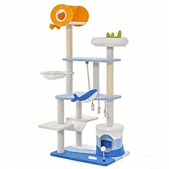 Costway Petsite Ocean-themed Cat Tree Tower with Sisal Covered Scratching Posts Condo Perch Hammock