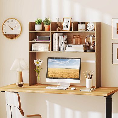 Costway 3-Tier Desktop Bookshelf with 6 Shelves Desk Organizer for Computer Desk Rustic