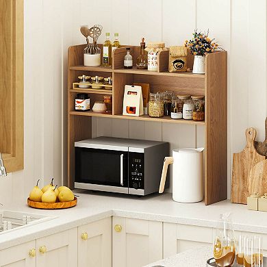 Costway 3-Tier Desktop Bookshelf with 6 Shelves Desk Organizer for Computer Desk Rustic