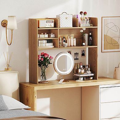 Costway 3-Tier Desktop Bookshelf with 6 Shelves Desk Organizer for Computer Desk Rustic