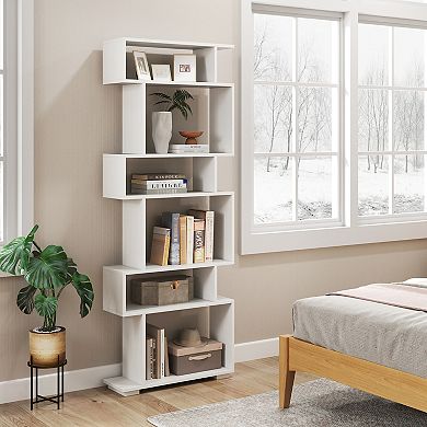 Costway 6-tier Storage Bookshelf S-shaped Geometric Bookcase with Anti-toppling Kits