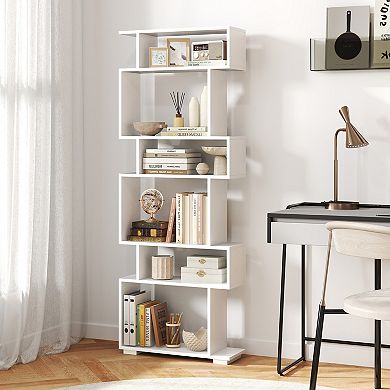 Costway 6-tier Storage Bookshelf S-shaped Geometric Bookcase with Anti-toppling Kits