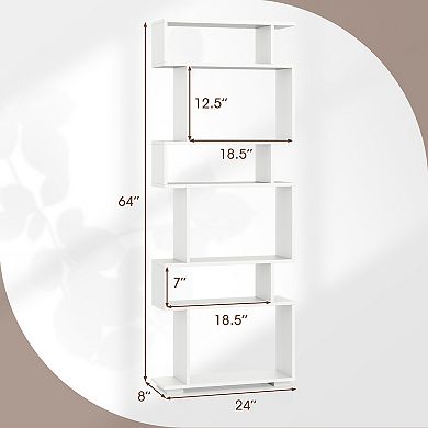 Costway 6-tier Storage Bookshelf S-shaped Geometric Bookcase with Anti-toppling Kits