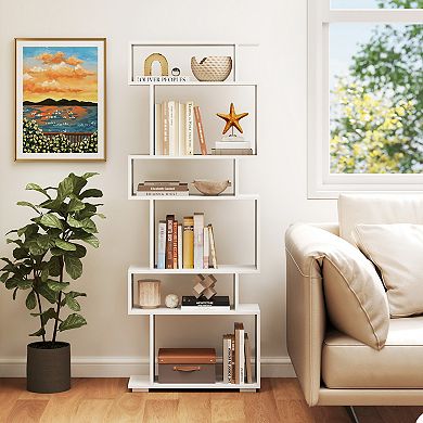 Costway 6-tier Storage Bookshelf S-shaped Geometric Bookcase with Anti-toppling Kits