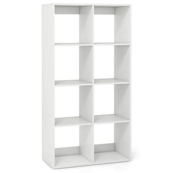 Costway 8-Cube Open Bookshelf with Anti-tip Kits Home Modern Style Storage Shelf for Study White