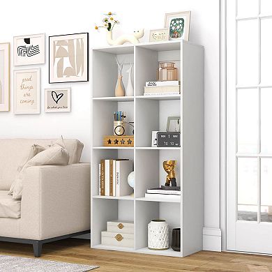 Costway 8-Cube Open Bookshelf with Anti-tip Kits Home Modern Style Storage Shelf for Study White