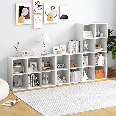 Costway 8-Cube Open Bookshelf with Anti-tip Kits Home Modern Style Storage Shelf for Study White