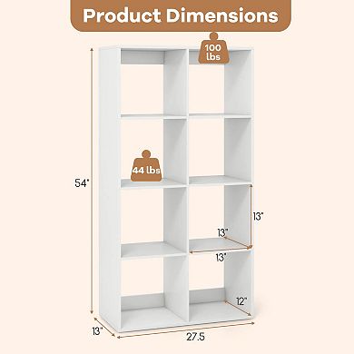 Costway 8-Cube Open Bookshelf with Anti-tip Kits Home Modern Style Storage Shelf for Study White