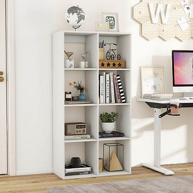 Costway 8-Cube Open Bookshelf with Anti-tip Kits Home Modern Style Storage Shelf for Study White
