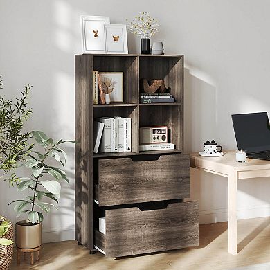 Costway 51” 4-Cube Bookcase with 2 Drawers, 5-Tier Tall Freestanding Bookshelf for Study
