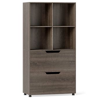 Costway 51” 4-Cube Bookcase with 2 Drawers, 5 tier Tall Freestanding Bookshelf for Study