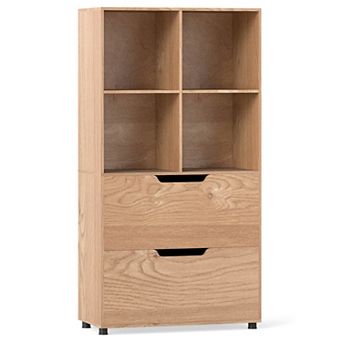 Costway 51” 4-Cube Bookcase with 2 Drawers, 5 tier Tall Freestanding Bookshelf for Study