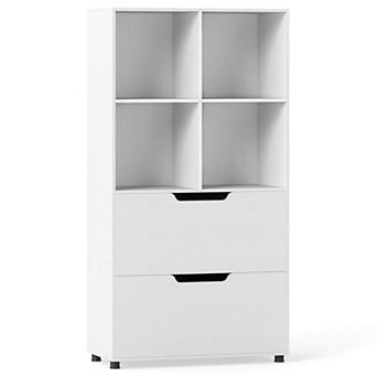 Costway 51” 4-Cube Bookcase with 2 Drawers, 5 tier Tall Freestanding Bookshelf for Study