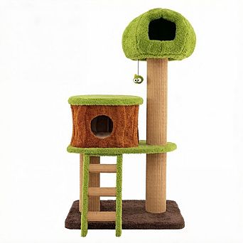 Costway 56" Tall Cat Tower with Mushroom-shaped Nest Condo Climbing Ladder Teasing Ball