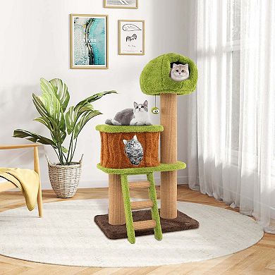 Costway 56" Tall Cat Tower with Mushroom-shaped Nest Condo Climbing Ladder Teasing Ball