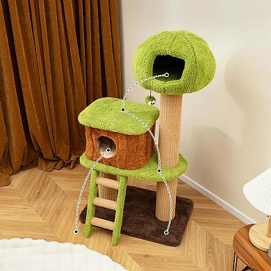 Costway 56" Tall Cat Tower with Mushroom-shaped Nest Condo Climbing Ladder Teasing Ball