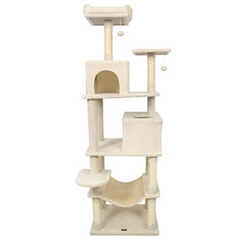 Costway 70” Cat Tree for Indoor Cats with Padded Top Perch, Dual Condos, Hammock, Platforms