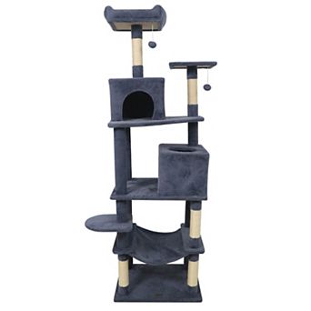 Costway 70” Cat Tree for Indoor Cats with Padded Top Perch, Dual Condos, Hammock, Platforms