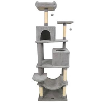 Costway 70” Cat Tree for Indoor Cats with Padded Top Perch, Dual Condos, Hammock, Platforms