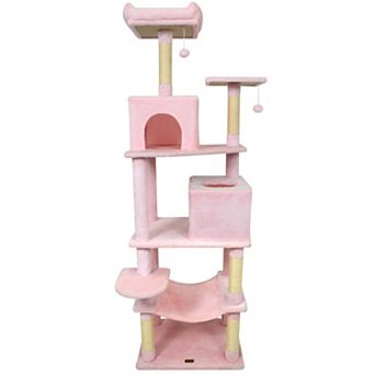Costway 70” Cat Tree for Indoor Cats with Padded Top Perch, Dual Condos, Hammock, Platforms