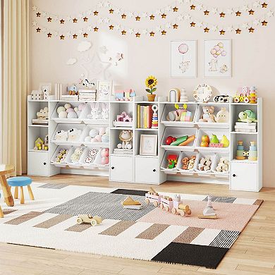 Costway Kids Toy Storage and Bookshelf with 8 Boxes Open Shelves & 2 Single-door Cabinets