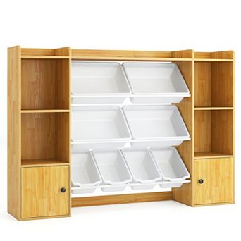 Costway Kids Toy Storage and Bookshelf with 8 Boxes Open Shelves & 2 Single-door Cabinets