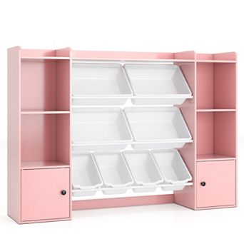 Costway Kids Toy Storage and Bookshelf with 8 Boxes Open Shelves & 2 Single-door Cabinets