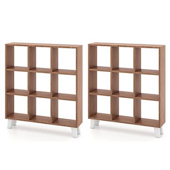 Costway 2 pc 9-Cube Bookcase with 6 Removable Shelves Raised Support Feet for Living Room